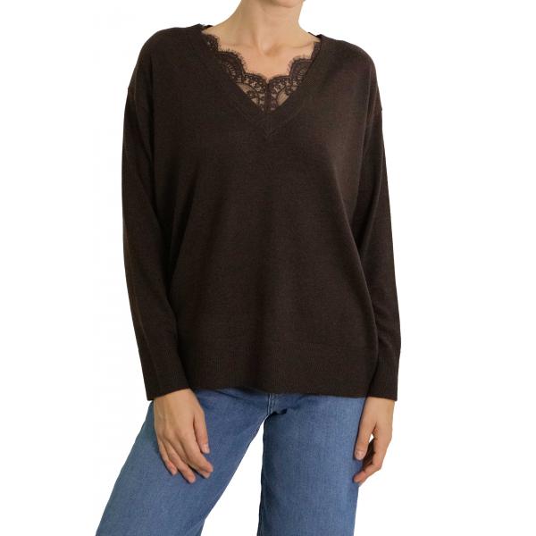 Maglione con scollo a V con dettagli in pizzo 